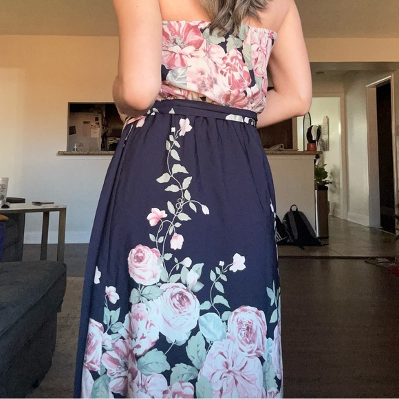 Rose Print Strapless Dress - Picture 2 of 5